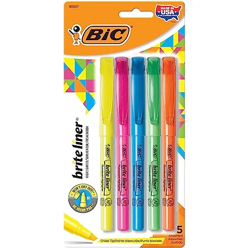 BIC Brite Liner Highlighters Review: 5-Count Chisel Tip Set