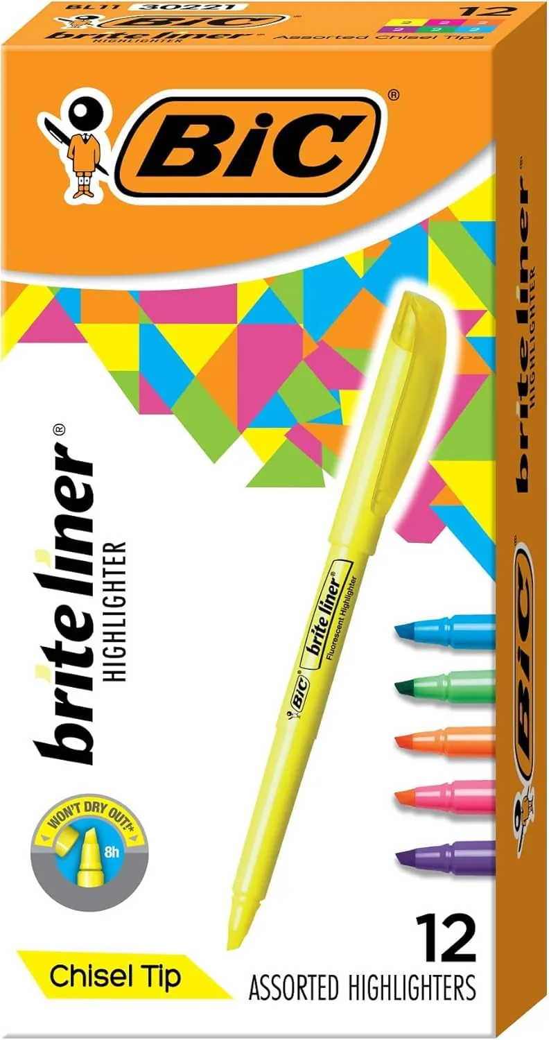 BIC Brite Liner Highlighters Review: 12-Count Chisel Tips