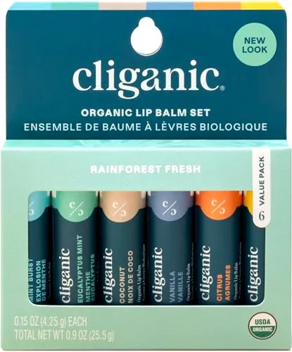 Cliganic Organic Lip Balm Set (6 Flavors) vs. L...
